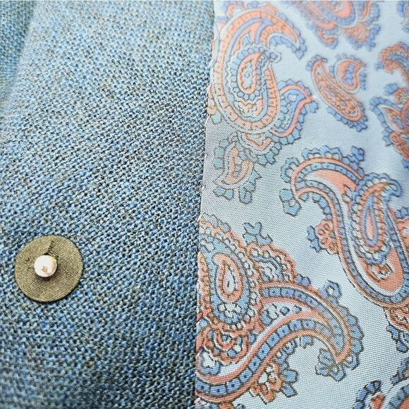 Vintage '50s Hand Made Mock Neck Short Sleeve Blue Wool Dress & Jacket Set 8 - Picture 8 of 12